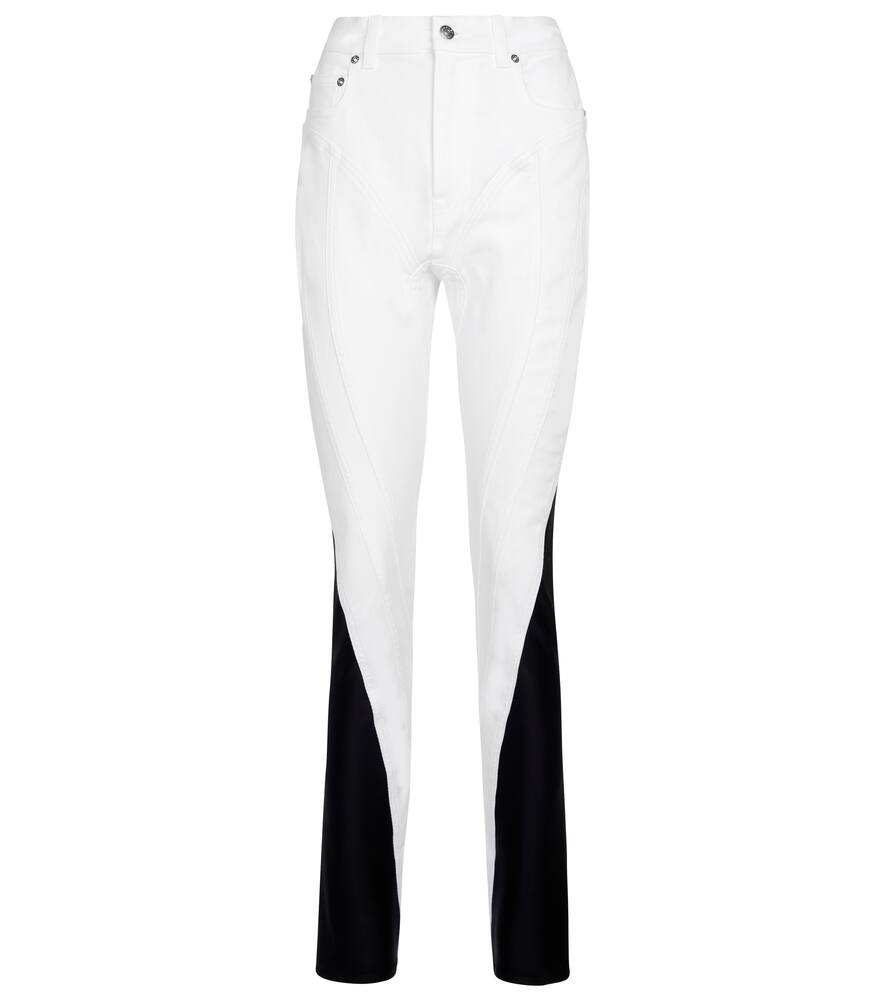 Mugler Womens White/black Pin-tucked Panels High-rise Stretch-denim Jeans 8 In White