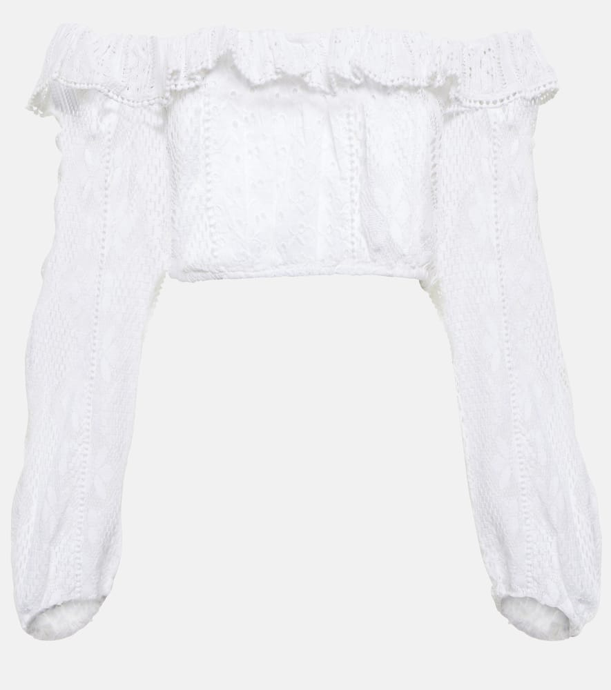 LoveShackFancy Dorabella off-shoulder cotton-blend crop top