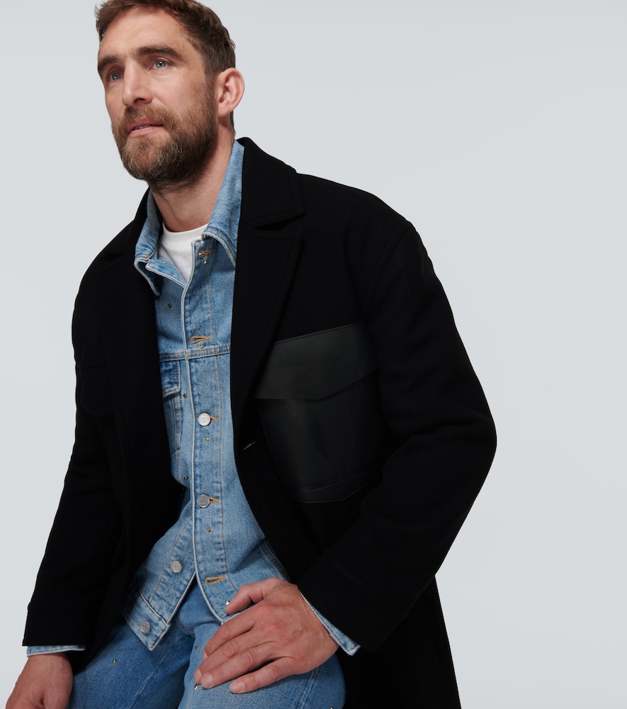  Valentino Valentino Leather-trimmed Wool Overcoat 
