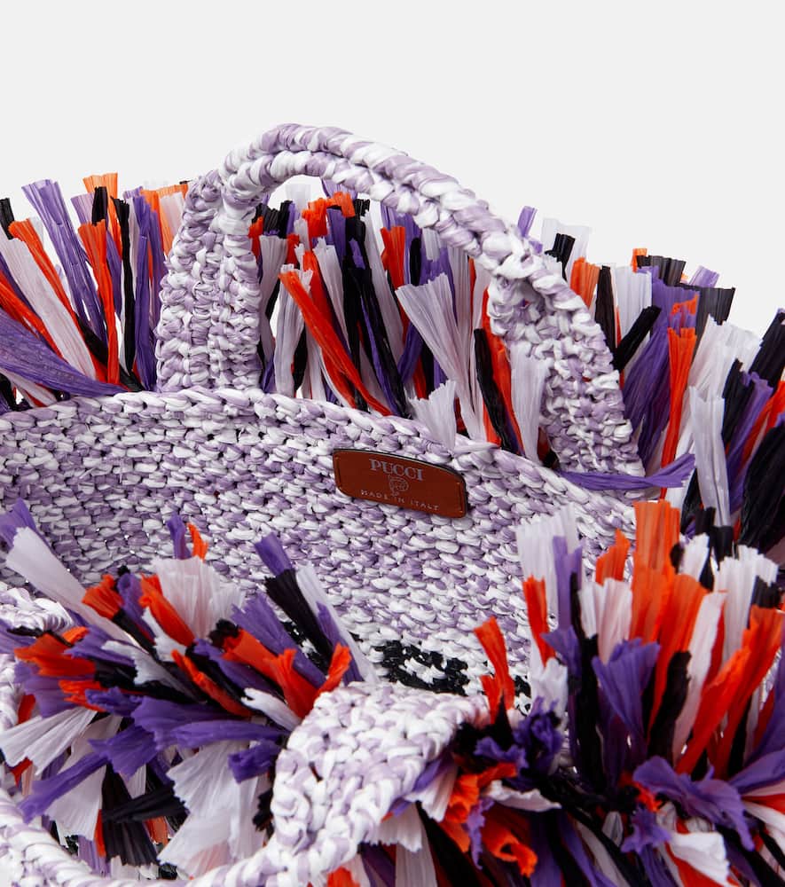 Pucci Logo Small Raffia-trimmed Tote In Multi