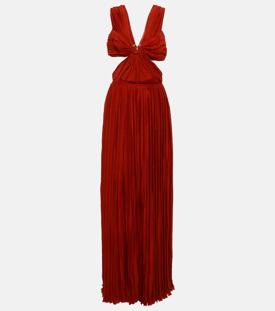 Shop Chloé Cutout Pleated Silk Chiffon Gown In Red