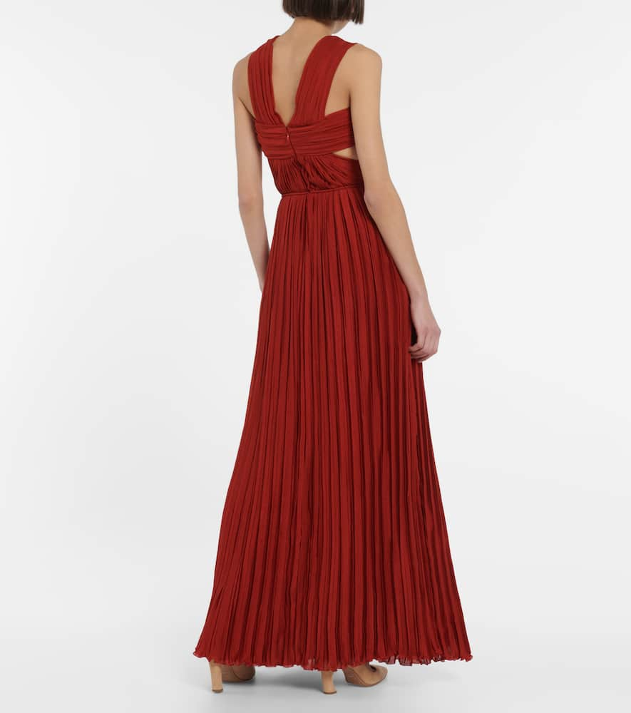 Shop Chloé Cutout Pleated Silk Chiffon Gown In Red