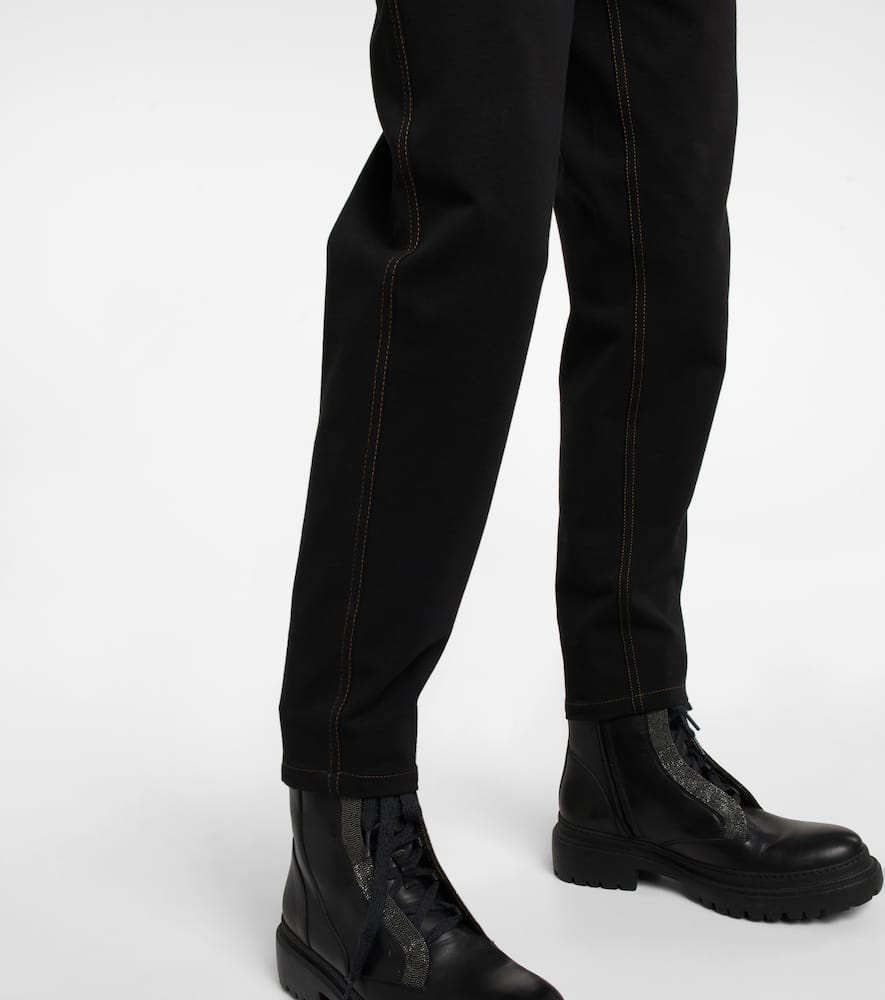 Brunello Cucinelli High-rise Straight Cotton-blend Pants In Nero