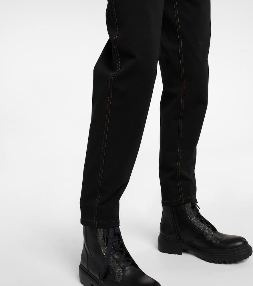 Shop Brunello Cucinelli High-rise Straight Cotton-blend Pants In Nero