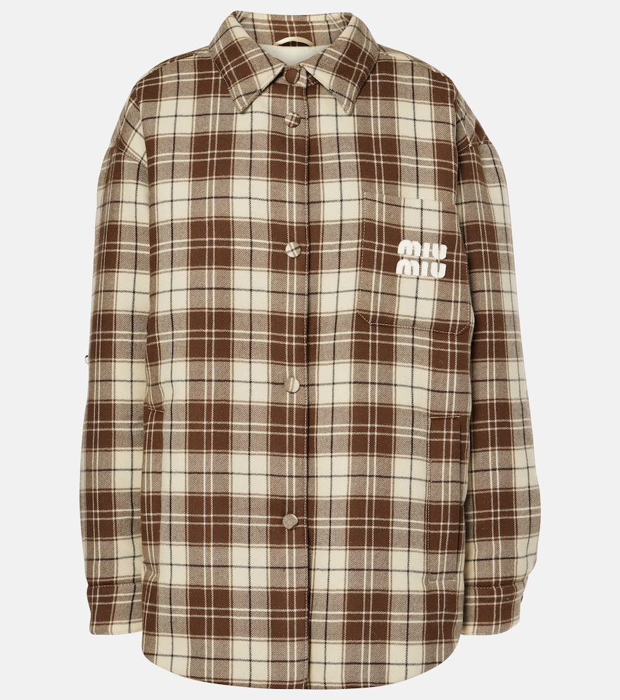 Logo checked wool down jacket