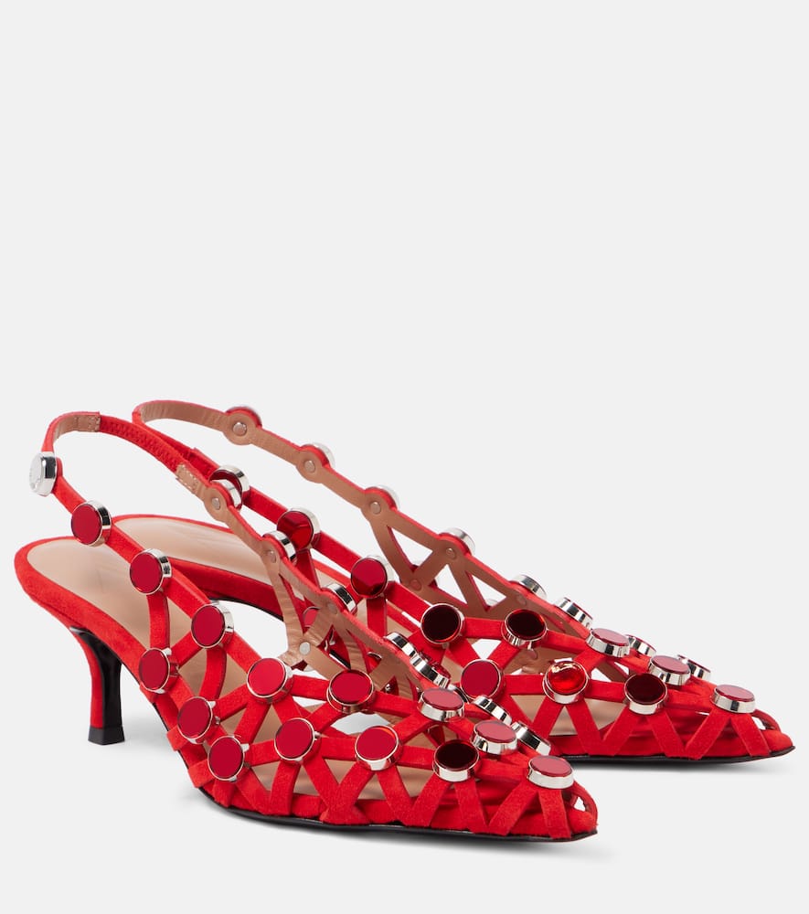 Grid 50 embellished leather slingback pumps
