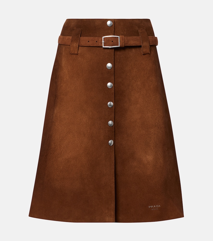 Prada Belted Midi Skirt In Brown