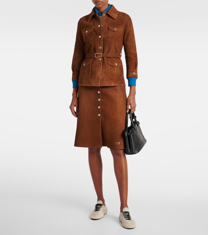 Prada Belted Midi Skirt In Brown