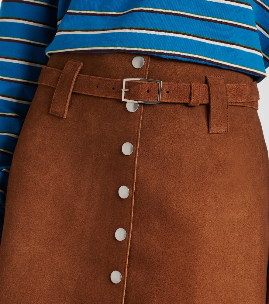 Prada Belted Midi Skirt In Brown
