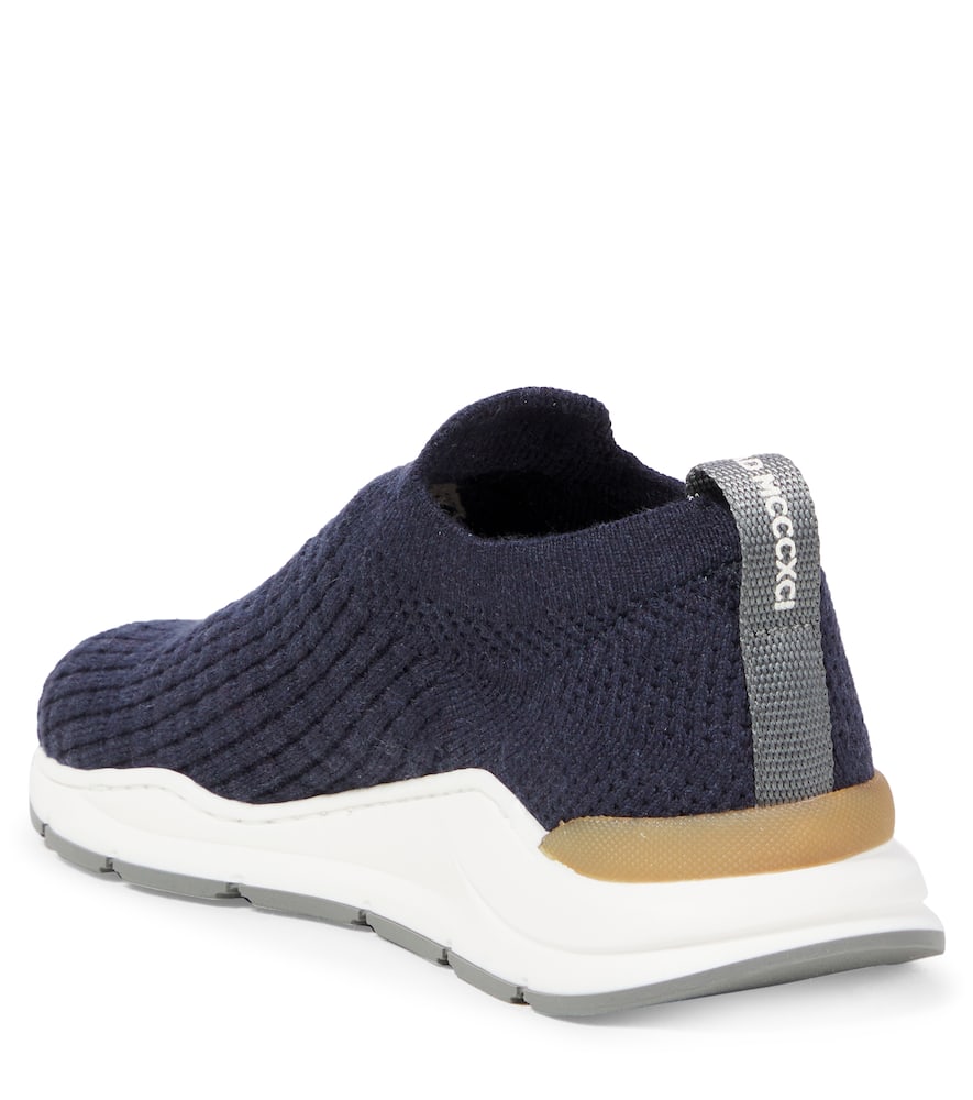 Brunello Cucinelli Sneakers Aus Strick Mit Veloursleder In Blau