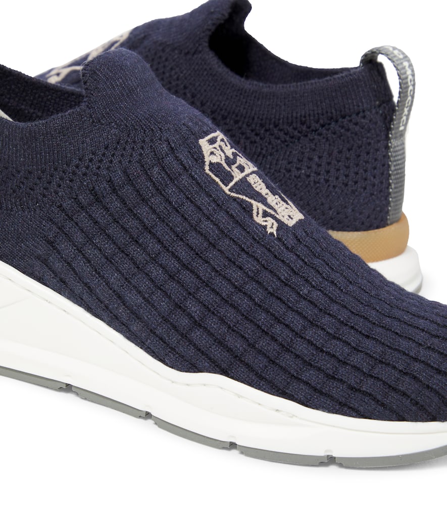 Brunello Cucinelli Sneakers Aus Strick Mit Veloursleder In Blau