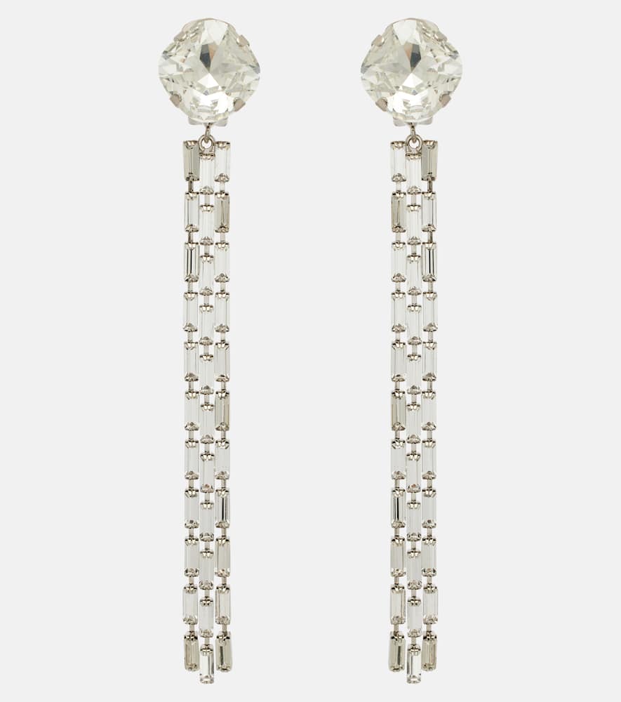 Alessandra Rich Crystal Embellished Fringed Dangling Earrings In Silver
