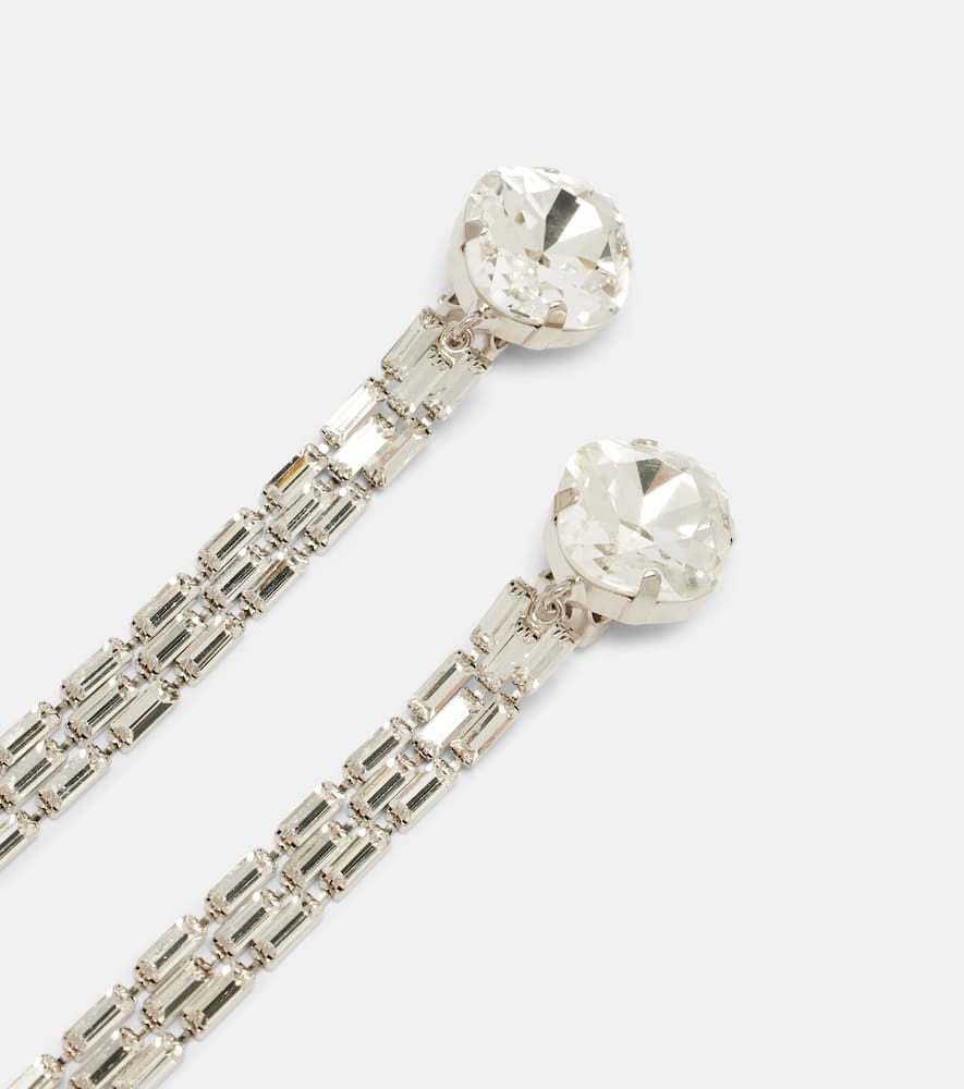 Alessandra Rich Crystal Embellished Fringed Dangling Earrings In Silver