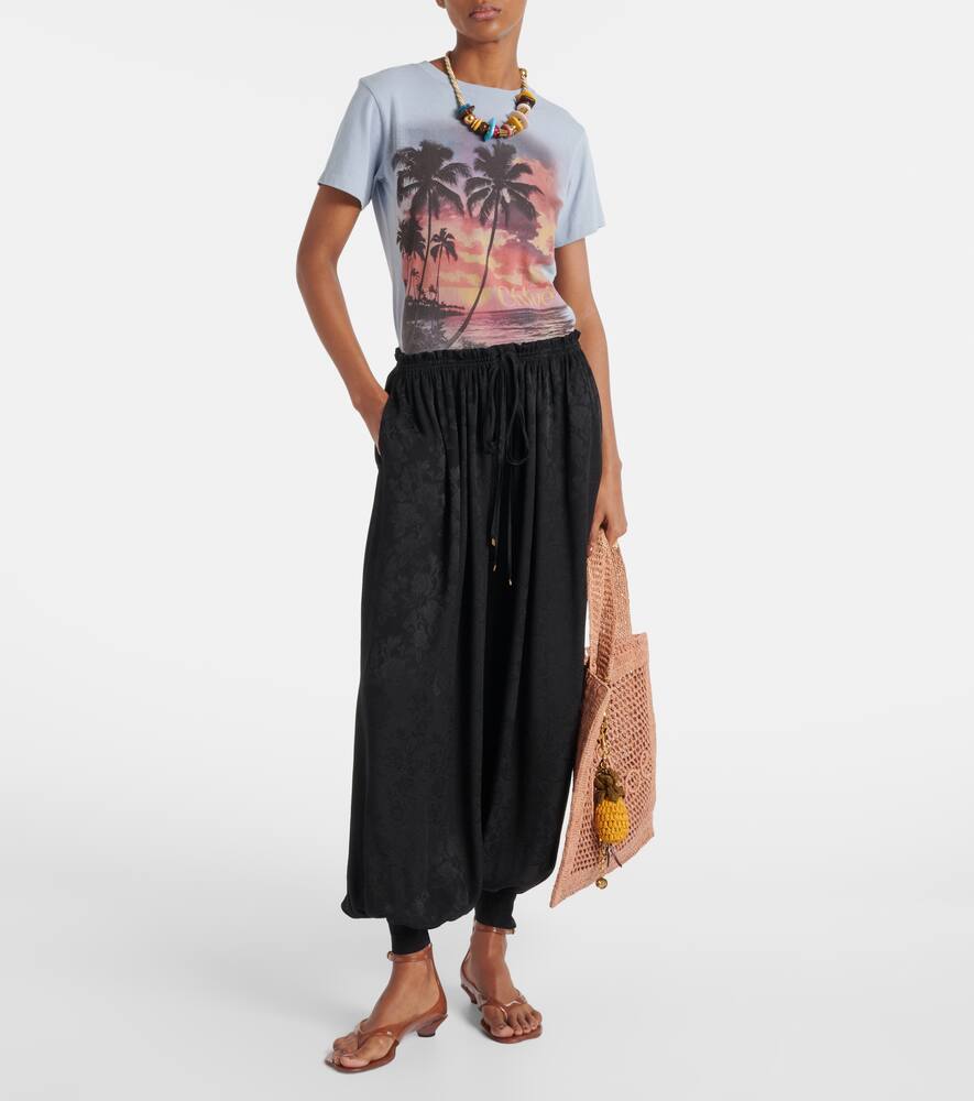 Chloé Black Pants With Ruced Details And Tied Cuffs In Silk Woman