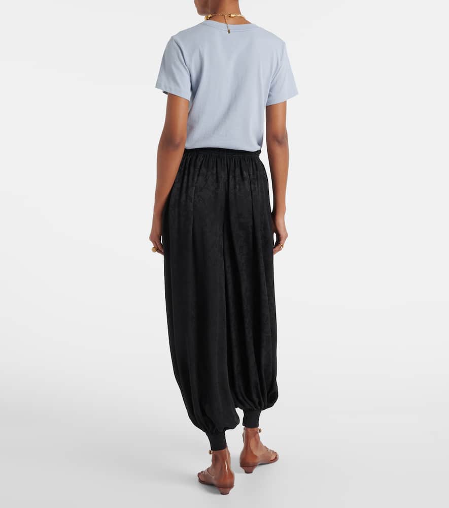 Chloé Black Pants With Ruced Details And Tied Cuffs In Silk Woman
