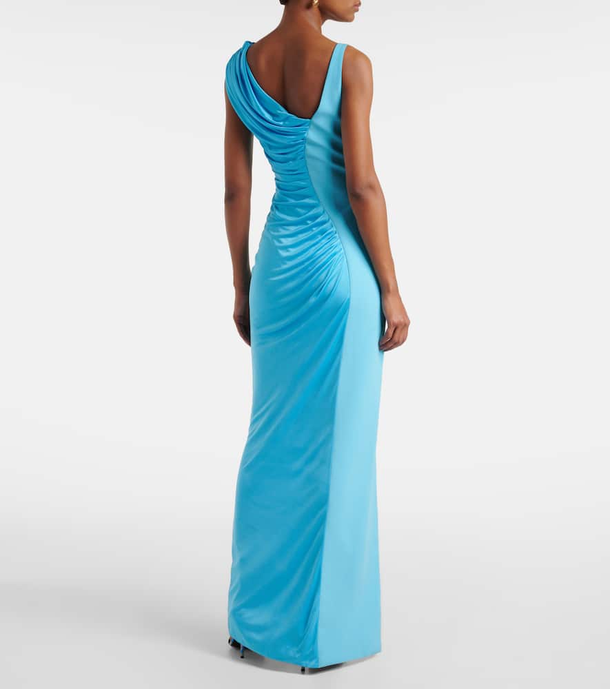 Versace Medusa Draped Gown In Blue