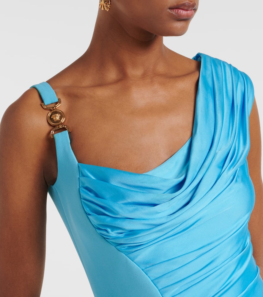 Versace Medusa Draped Gown In Blue