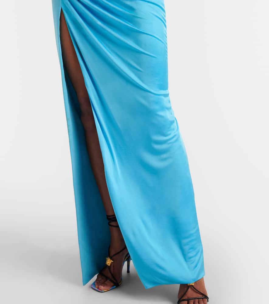 Versace Medusa Draped Gown In Blue