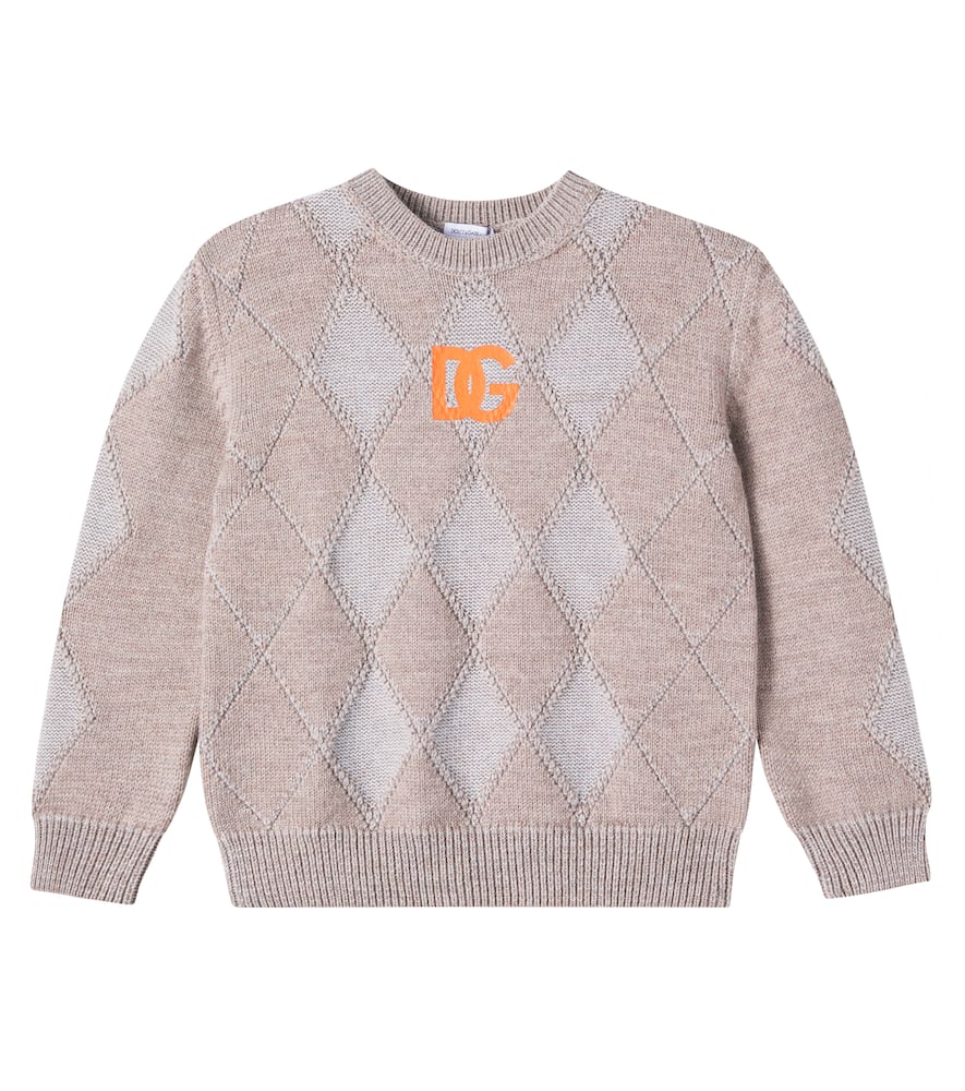 Dolce & Gabbana Dg Intarsia Wool Sweater In Nude