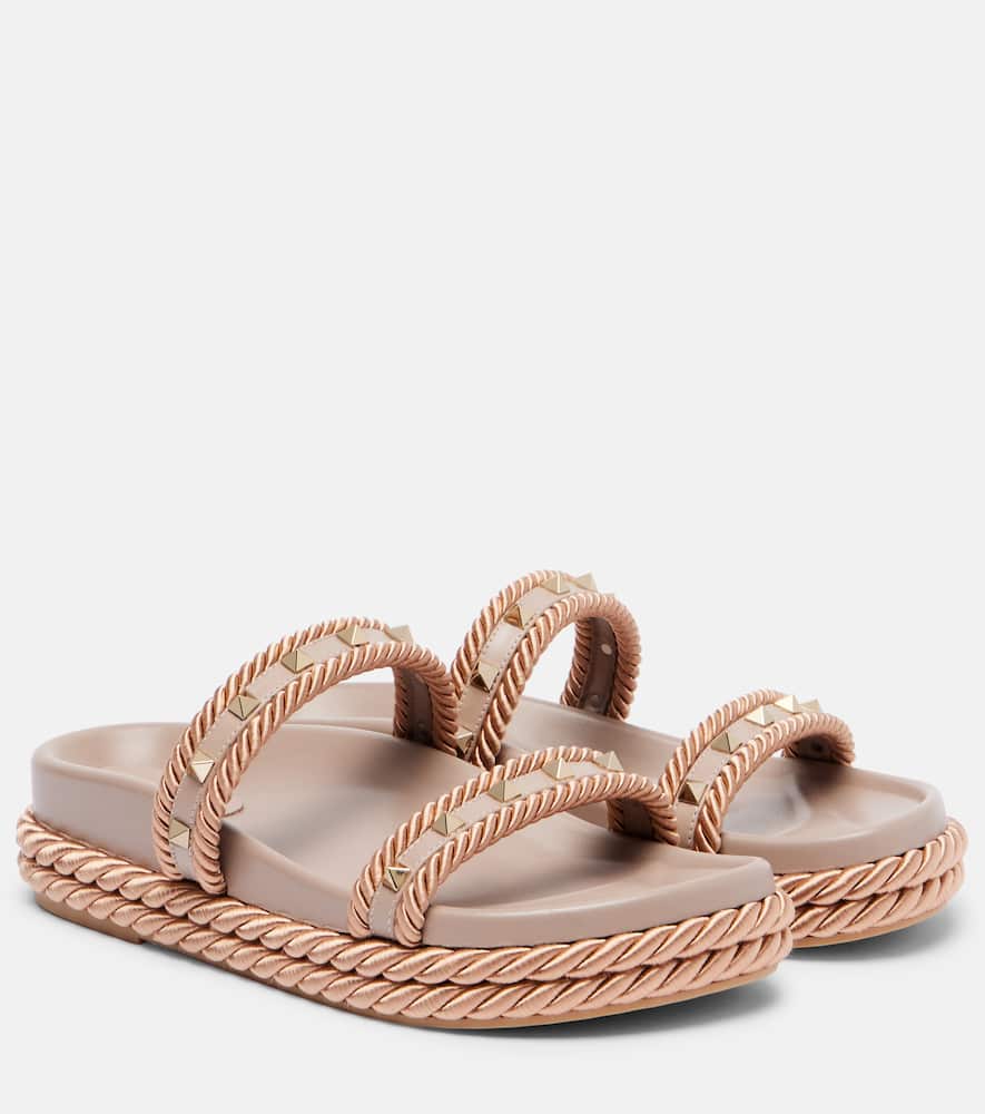 Valentino Rockstud Rope-detail Slide Sandals