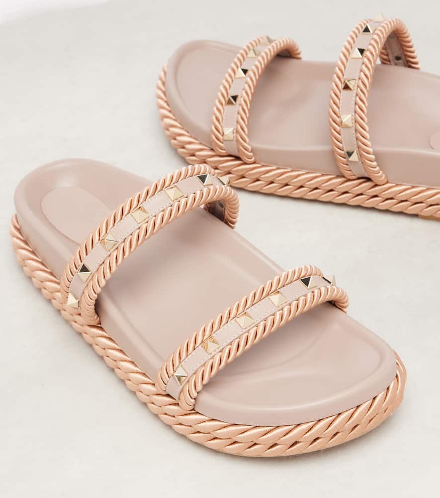 Valentino Rockstud Rope-detail Slide Sandals