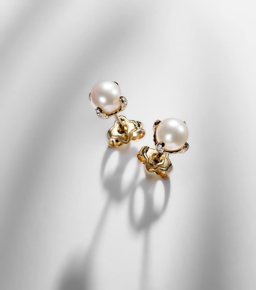 David Yurman Pearl Classics 18kt Gold Earrings With Pearls And Diamonds In Gold