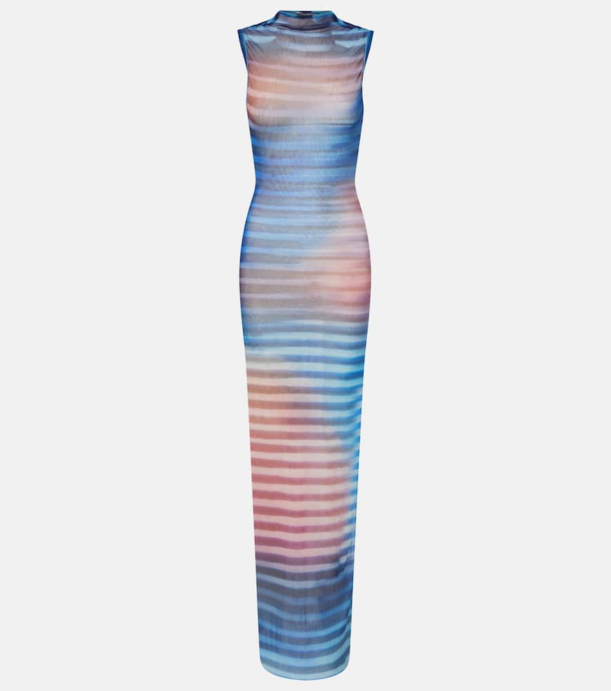 Jean Paul Gaultier Air Striped Tulle Maxi Dress In Blue