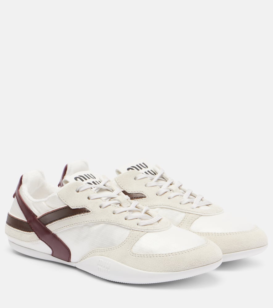 Miu Miu Women Two-tone Tech Fabric And Suede Gymnasium Sneakers In White