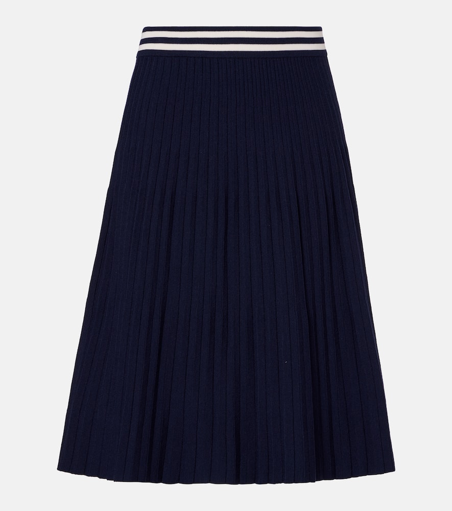 Thom Browne Striped Pleated Midi Skirt In Blue