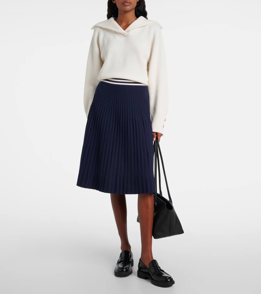 Thom Browne Striped Pleated Midi Skirt In Blue