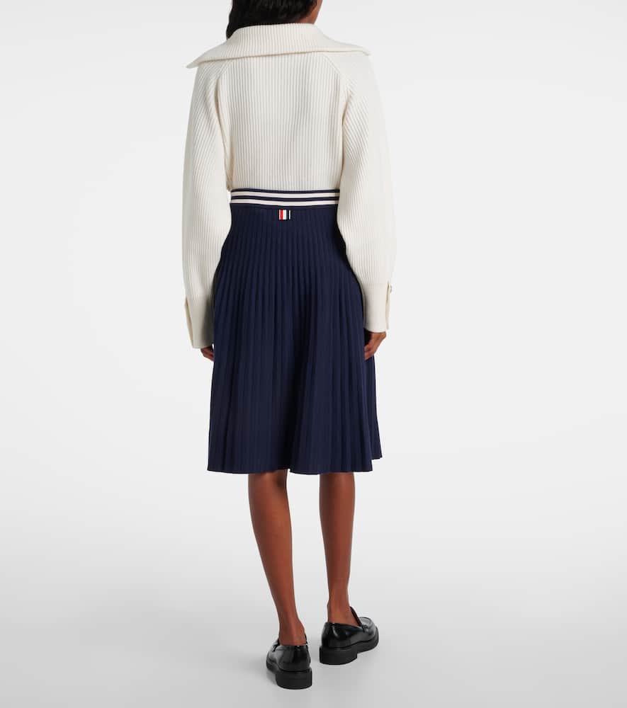 Thom Browne Striped Pleated Midi Skirt In Blue