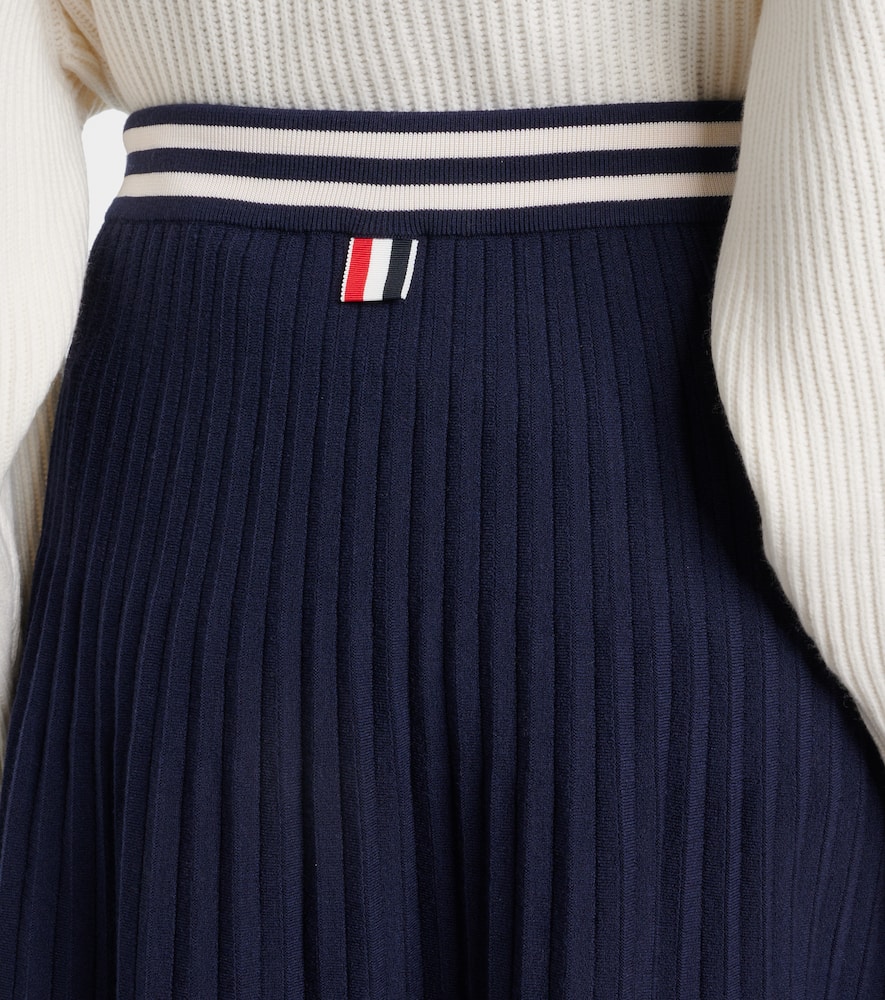 Thom Browne Striped Pleated Midi Skirt In Blue