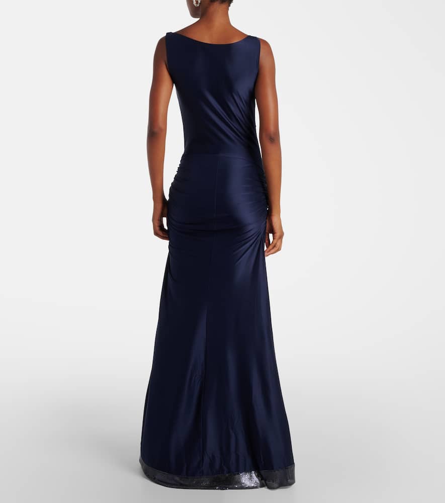 Rabanne Chainmail-embellished Stretch-satin Gown In Blue