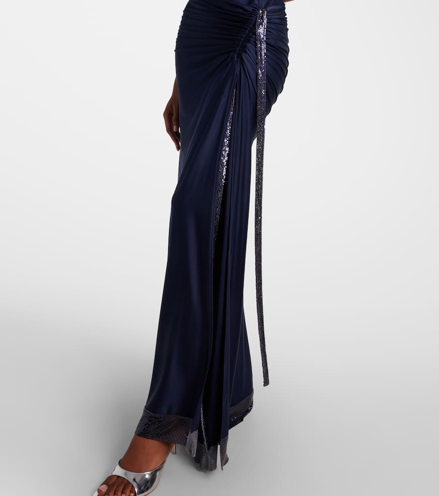 Rabanne Chainmail-embellished Stretch-satin Gown In Blue