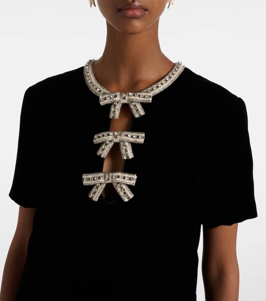 Valentino Feather-trimmed Velvet Minidress In Black