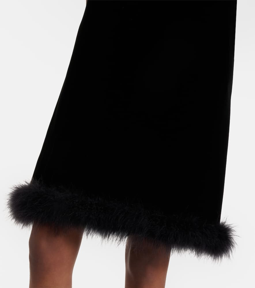 Valentino Feather-trimmed Velvet Minidress In Black