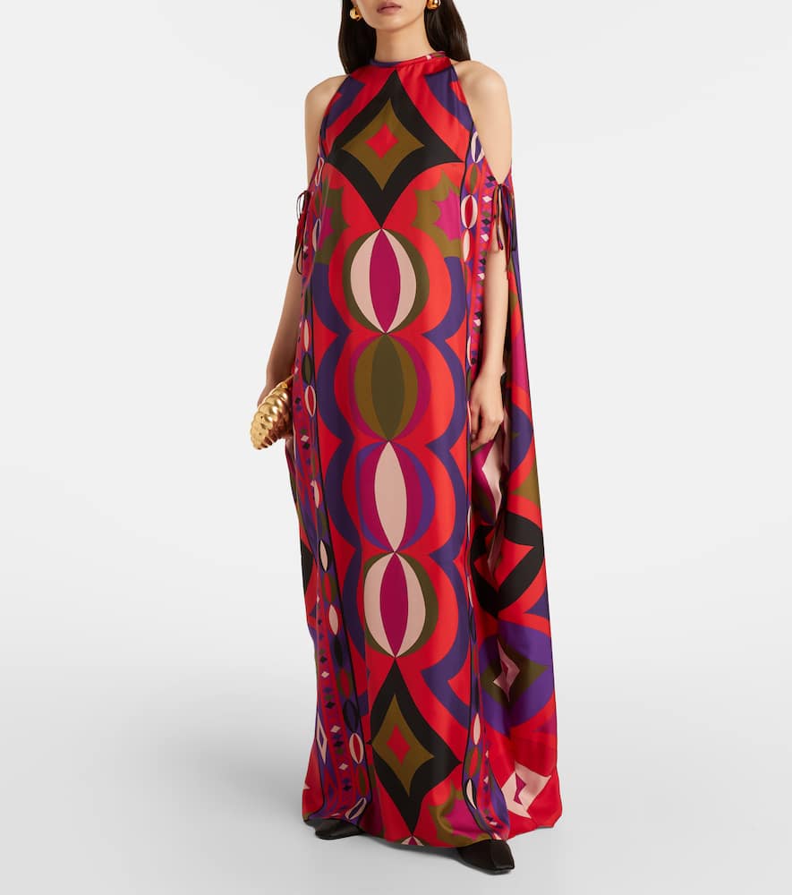 Pucci Collane Cutout Silk Kaftan In Animal Print