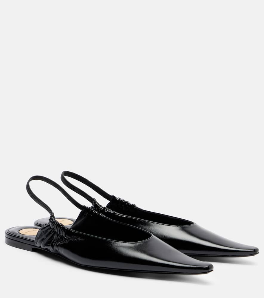 Saint Laurent Leather Slingback Flats In Black