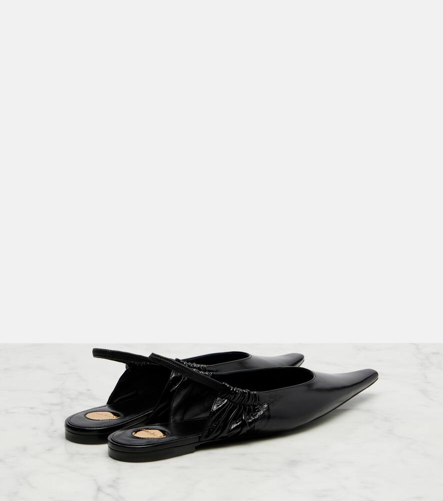 Saint Laurent Leather Slingback Flats In Black