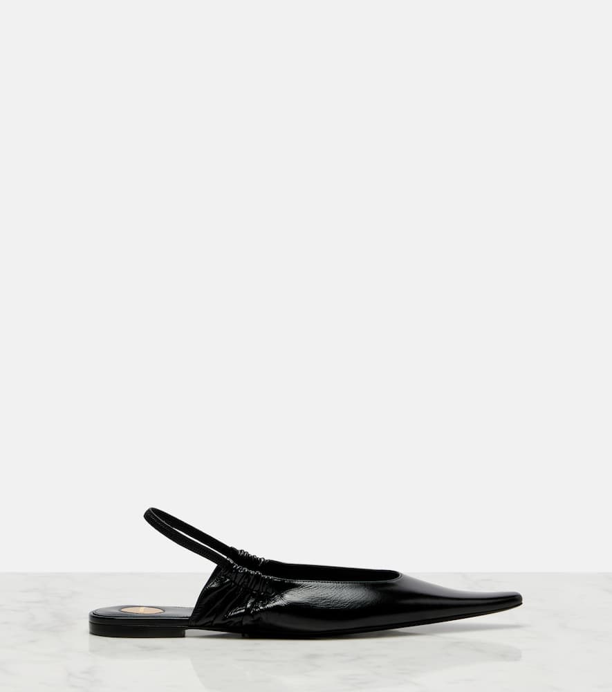 Saint Laurent Leather Slingback Flats In Black