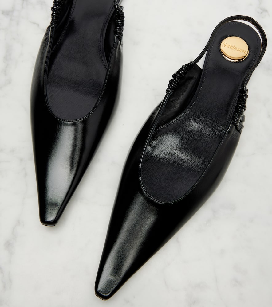 Saint Laurent Leather Slingback Flats In Black