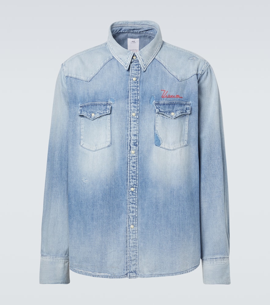 Visvim Distressed Denim Shirt In Blue