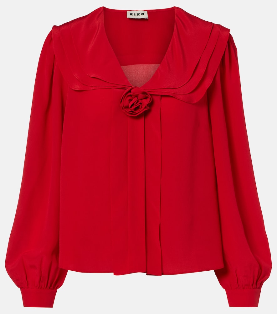 Rixo Emelin Floral Appliqué Silk Blouse