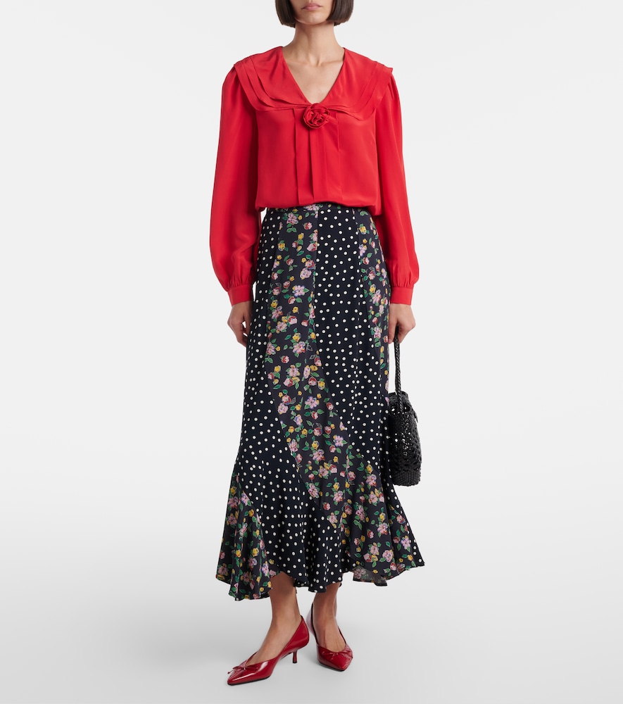 Rixo Emelin floral-appliqué silk blouse