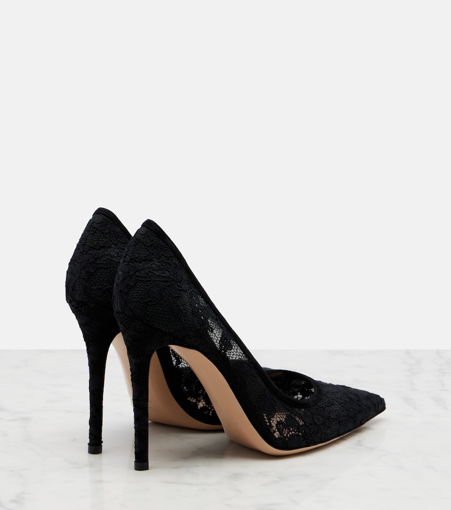 Claudia Suede-Trimmed Lace Pumps