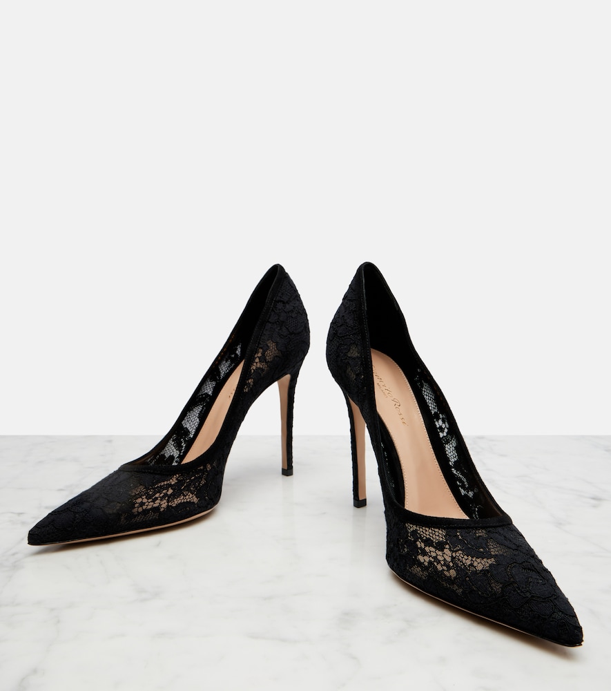 Claudia Suede-Trimmed Lace Pumps