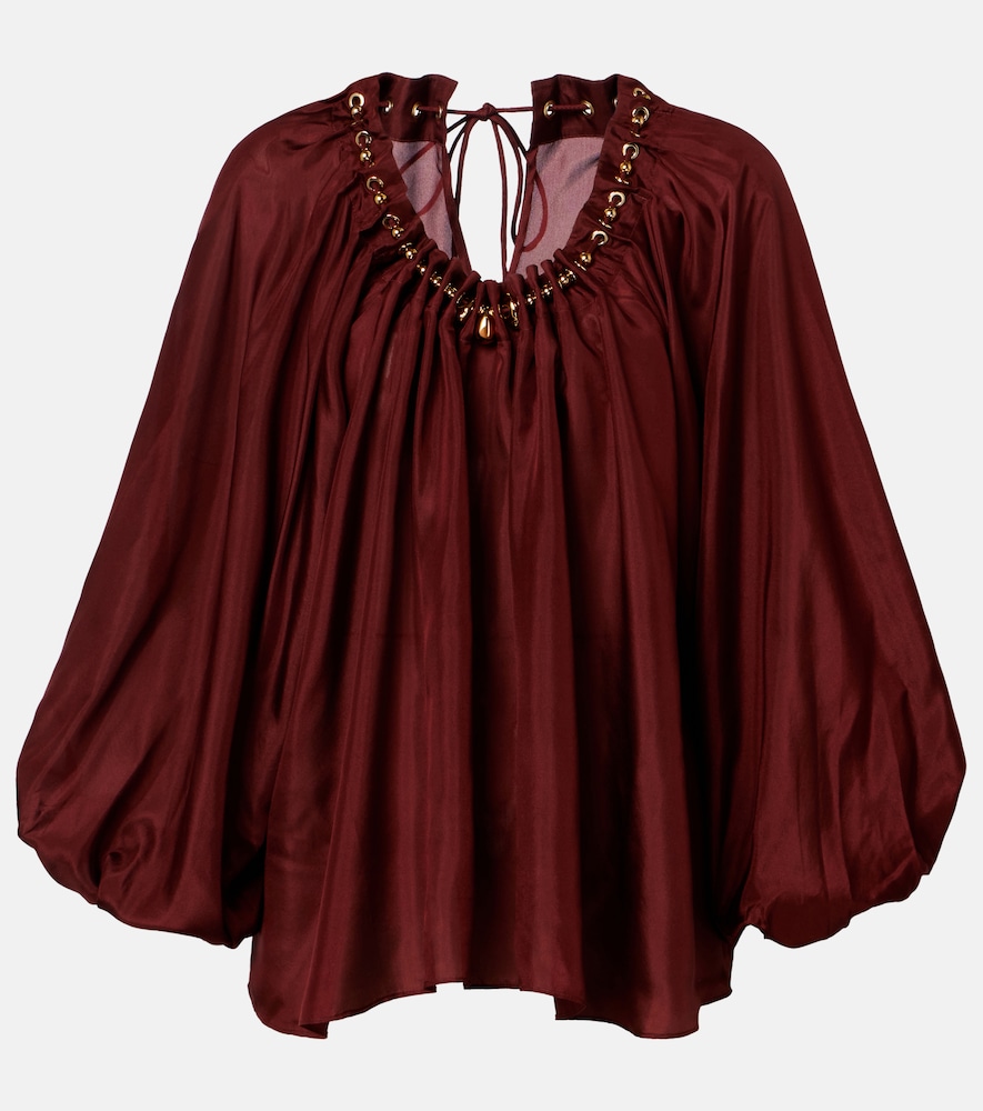 Zimmermann Aster asymmetric beaded silk habotai blouse