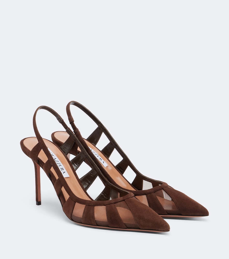 Aquazzura Screen 85 Suede And Mesh Slingback Pumps In Multi