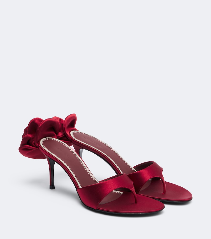 Magda Butrym Floral-Appliqué Satin Red Sandals