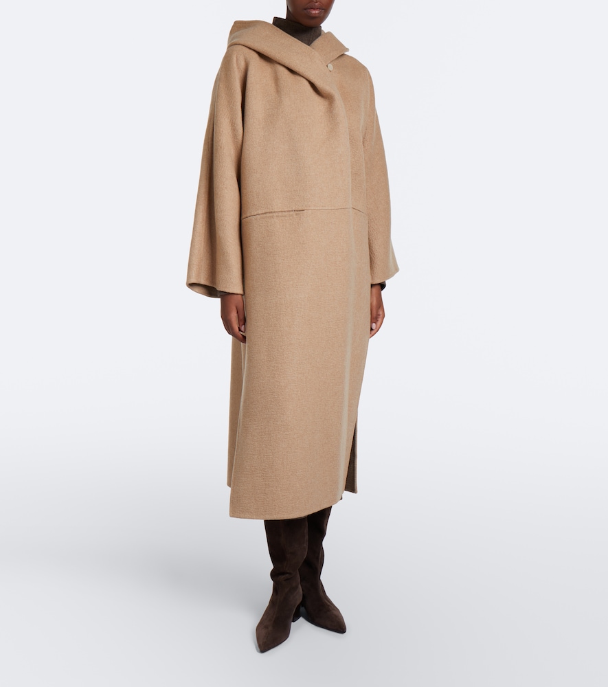 Hooded Camel Hair And Mohair Coat